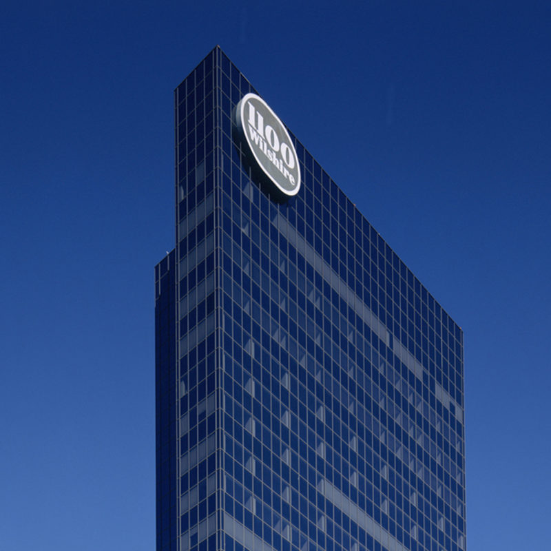 Exterior rendering of high-rise triangular spire, 1100 Wilshire.